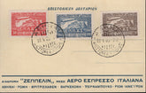 Greece 1933 Set of Zeppelin Stamps on Zeppelin Aero Express Italy Postal Card